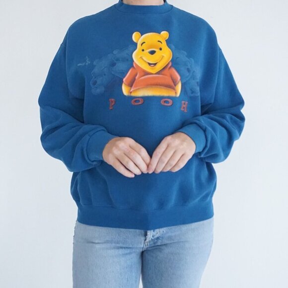 Vintage The Disney Store Blue Winnie The Pooh Cotton Blend Crewneck Sweater S - Picture 2 of 13